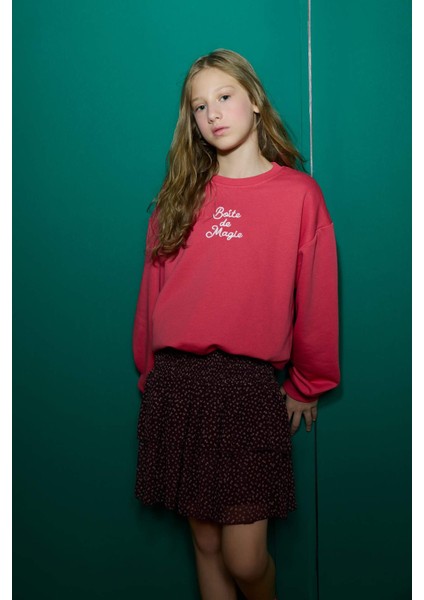 Kız Çocuk Oversize Geniş Kalıp Bisiklet Yaka Baskılı Sweatshirt G2460A825WN