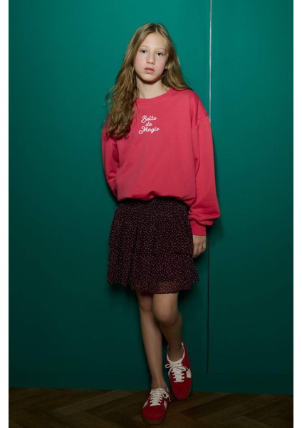 Kız Çocuk Oversize Geniş Kalıp Bisiklet Yaka Baskılı Sweatshirt G2460A825WN fiyatları