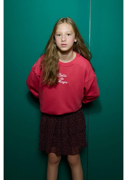 Kız Çocuk Oversize Geniş Kalıp Bisiklet Yaka Baskılı Sweatshirt G2460A825WN modelleri