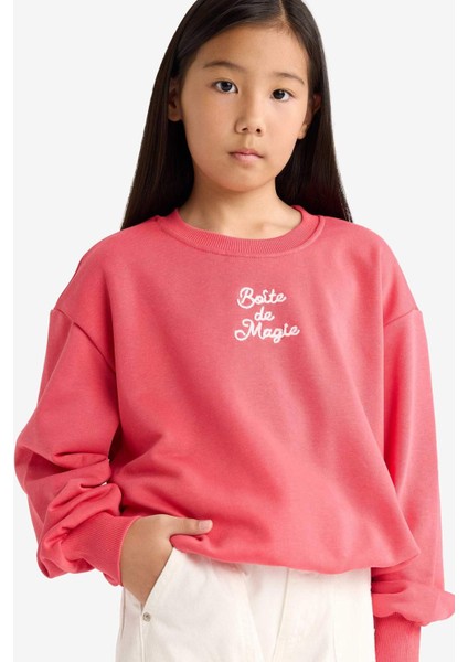 Kız Çocuk Oversize Geniş Kalıp Bisiklet Yaka Baskılı Sweatshirt G2460A825WN fırsatları