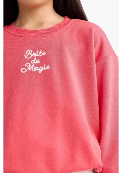 Kız Çocuk Oversize Geniş Kalıp Bisiklet Yaka Baskılı Sweatshirt G2460A825WN