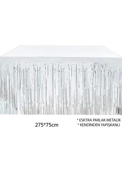 Gümüş Metalize Masa Eteği 275X75 cm – Kendinden Yapışkanlı - Lisinya indirimleri