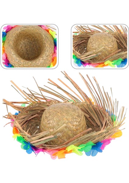 Naturel Renk Püsküllü Örme Hasır Hawaii Luau Aloha Şapka 13X36 cm - Lisinya