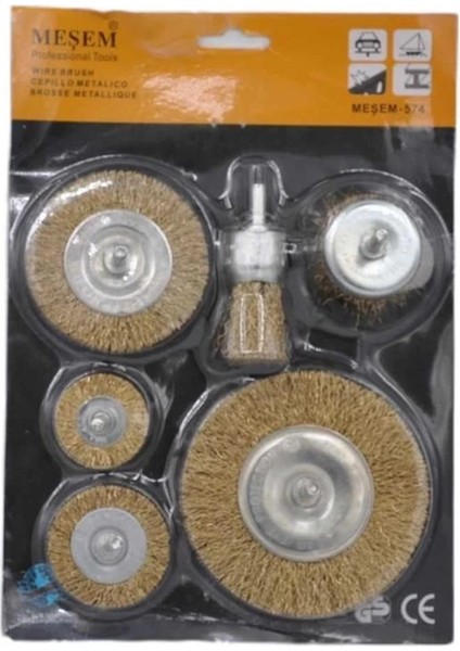 6'lı Pimli Tel Fırça Seti Pas Yağ Kir Boya Yapışkan Çözücü ( Lisinya )