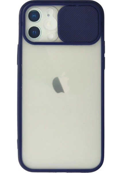 iPhone 12 Kılıf Palm Buzlu Kamera Sürgülü Silikon - LACIVERT-(5796)