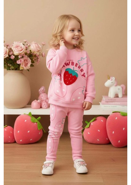 Çilek Panç Işleme Detaylı Kız Çocuk taytlı takım - Açık Pembe fiyatları