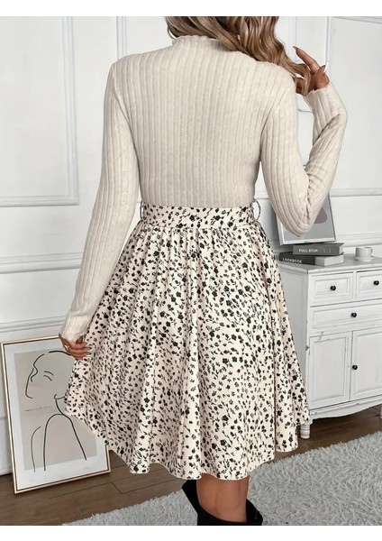 Kadın Uzun Kollu Balıkçı Yaka Belden Bağlamalı Üst Kaşkorse Eteği Dalgıç Kısa Elbise modelleri