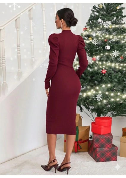 Prenses Kol Kaşkorse Elbise Bordo A3691 fırsatları