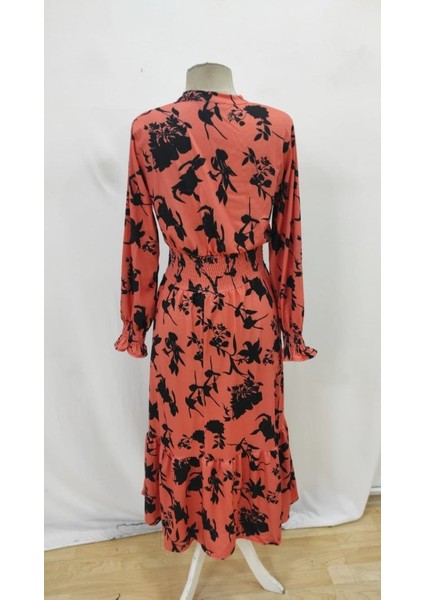 Eyesof Kadın Uzun Kollu Kruvaze Yakalı Çiçek Desenli Maksi Süprem Elbise