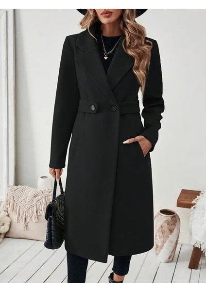 Kadın Uzun Kollu Yakalı Belde Şerit Düğme Detaylı Cepli Mini Kaşe Kaban fırsatları