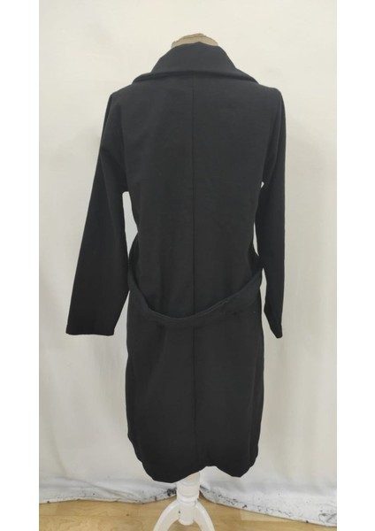 Kadın Uzun Kollu Yakalı Belde Şerit Düğme Detaylı Cepli Mini Kaşe Kaban