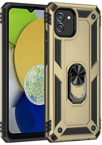 Samsung Galaxy A03 Kılıf Sofya Yüzüklü Silikon Kapak - GOLD-(5796)