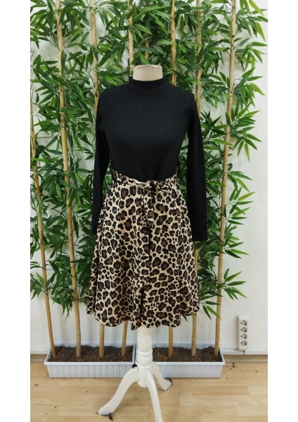 Kadın Uzun Kollu Balıkçı Yaka Belden Bağlamalı Üst Kaşkorse Eteği Dalgıç Elbise fırsatları