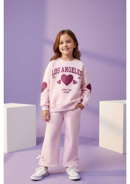Los Angeles Kalp Baskılı Renkli Kız Çocuk takım - Pembe fiyatları