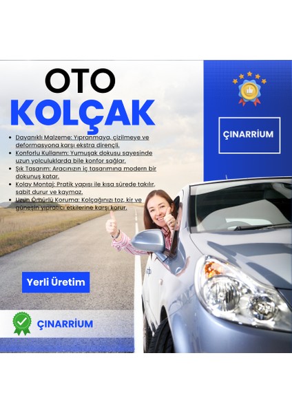 Audi A3 Sedan 2013 ve Sonrası Deri Oto Kolçak Kılıfı Örtüsü Capitone Süngerli Mavi Nakışlı