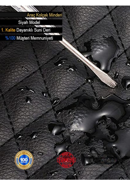 Seat Leon Mk2 2005-2012 Deri Oto Kolçak Kılıfı Örtüsü Capitone Süngerli Siyah Nakışlı