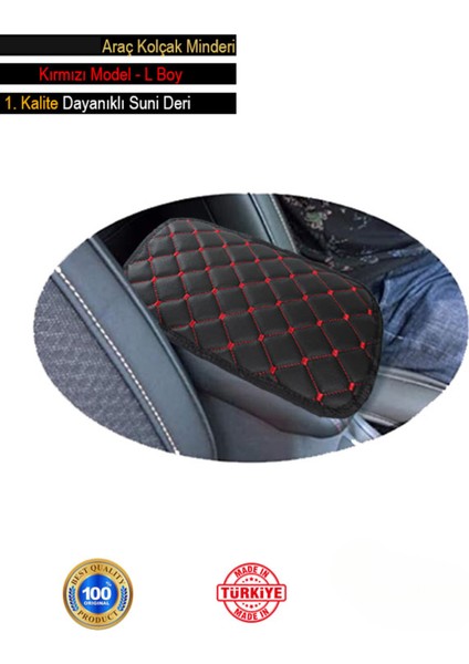 Fiat Egea Stw 2015 ve Sonrası Deri Oto Kolçak Kılıfı Örtüsü Capitone Süngerli Kırmızı Nakışlı