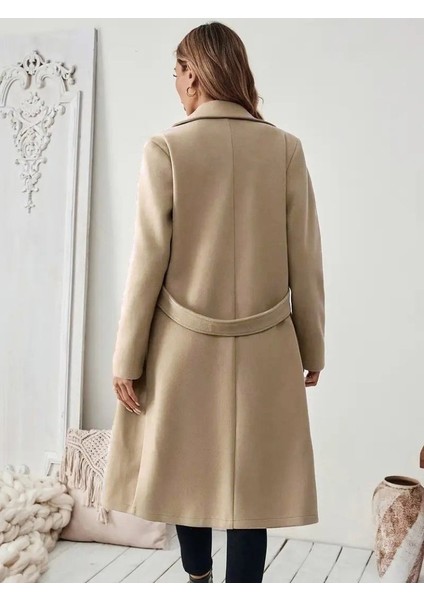 Kadın Uzun Kollu Yakalı Belde Şerit Düğme Detaylı Cepli Mini Kaşe Kaban fırsatları