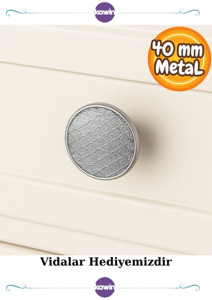 Lüks Gümüş Metal 40MM (4cm) Süslü Düğme Mutfak Çekmece Ufo Vestiyer Kulp Dolap Kulbu Krom