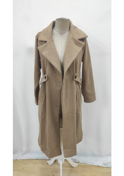 Kadın Uzun Kollu Yakalı Belde Şerit Düğme Detaylı Cepli Mini Kaşe Kaban