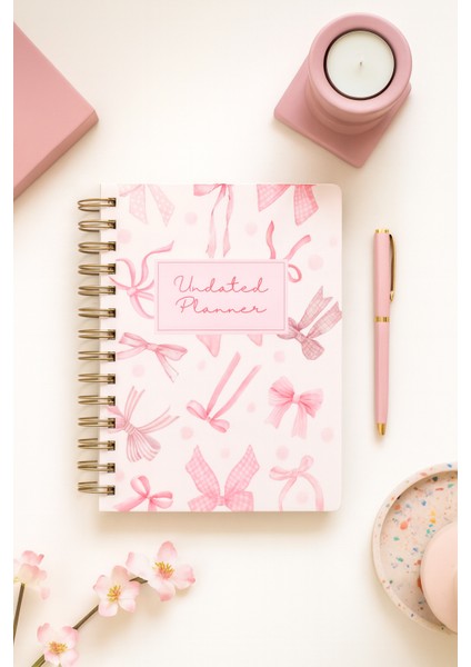 Sert Kapak A5 Spiralli Ajanda (Süresiz Planlayıcı Ajanda) Pembe Fiyonk