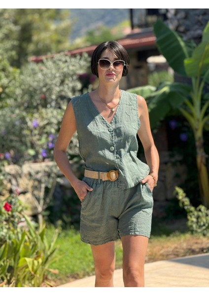 NC1350 Italyan Şortlu Yelekli Keten Takım Haki indirimleri