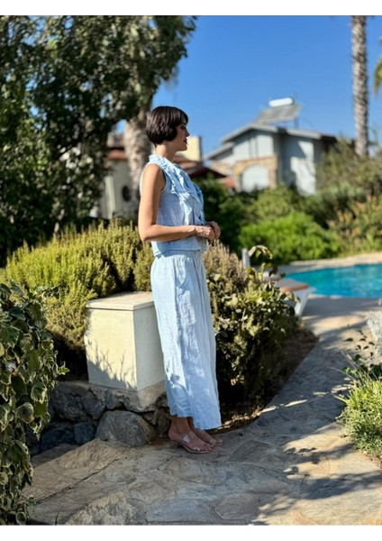 NC14092 Fırfırlı Kolsuz Italyan Keten Takım Bebe Mavi modelleri