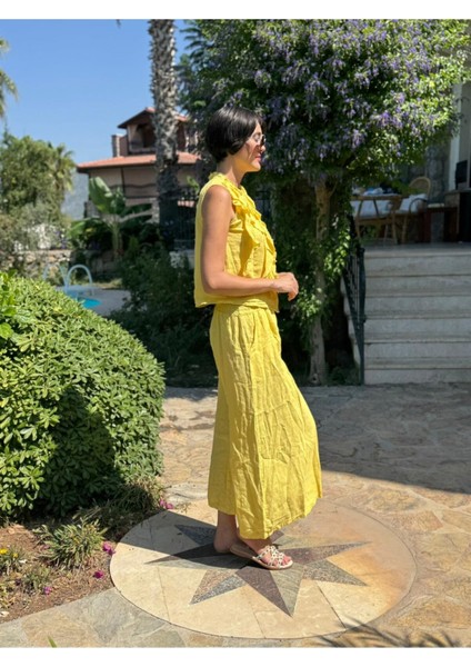 NC14092 Fırfırlı Kolsuz Italyan Keten Takım Sarı modelleri