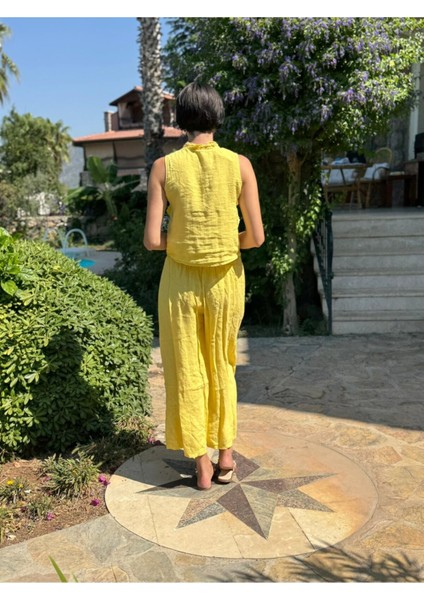 NC14092 Fırfırlı Kolsuz Italyan Keten Takım Sarı fırsatları