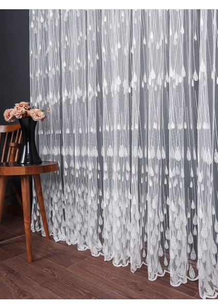 Damlacık Desenli Brode Işlemeli Tül Perde (1/2.5 Normal Pile)