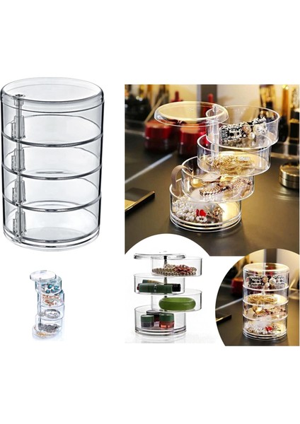 Takı - Makyaj ve Aksesuar Organizeri 4 Katlı - Şefaff (Koyu) fırsatları