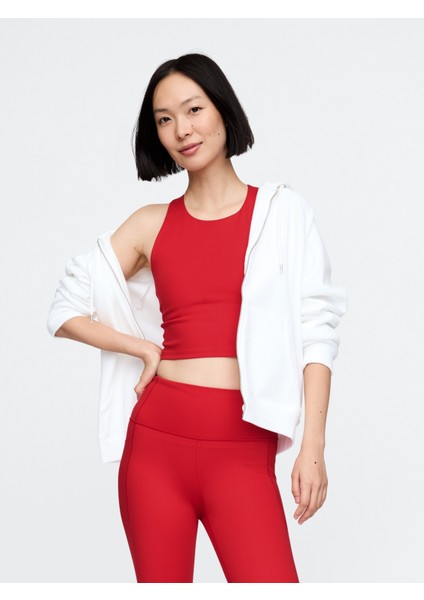 Kadın Kırmızı Halter Yaka Crop Spor Üst