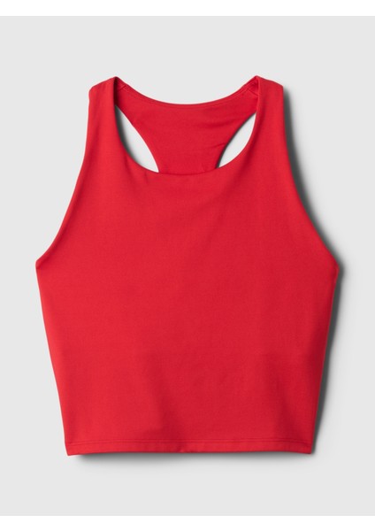 Kadın Kırmızı Halter Yaka Crop Spor Üst