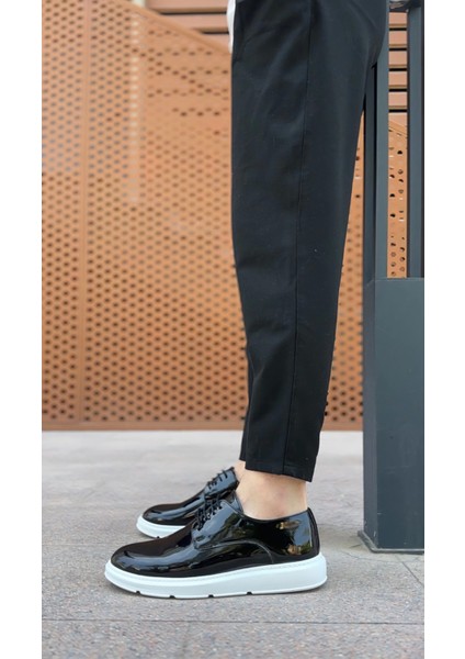 BA0003 Bağcıklı Klasik Siyah Rugan Yüksek Taban Casual Erkek Ayakkabı