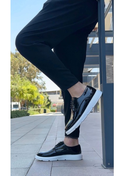 BA0003 Bağcıklı Klasik Siyah Rugan Yüksek Taban Casual Erkek Ayakkabı