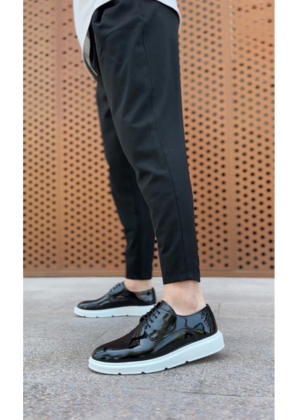 BA0003 Bağcıklı Klasik Siyah Rugan Yüksek Taban Casual Erkek Ayakkabı