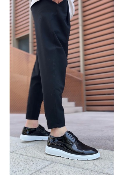 BA0003 Bağcıklı Klasik Siyah Rugan Yüksek Taban Casual Erkek Ayakkabı