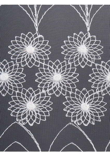 Şeritli Papatya Nakış Işlemeli Brode Tül Perde (1/2.5 Normal Pile)