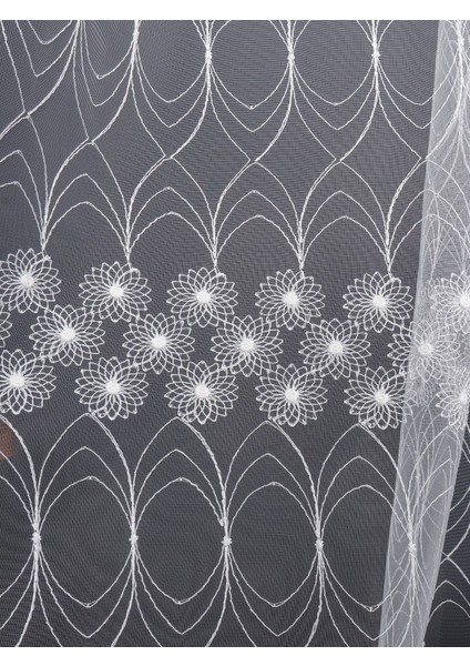 Şeritli Papatya Nakış Işlemeli Brode Tül Perde (1/2.5 Normal Pile)