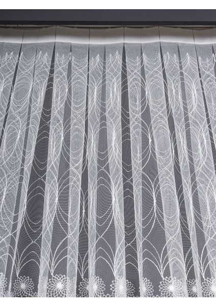 Şeritli Papatya Nakış Işlemeli Brode Tül Perde (1/2.5 Normal Pile) indirimleri