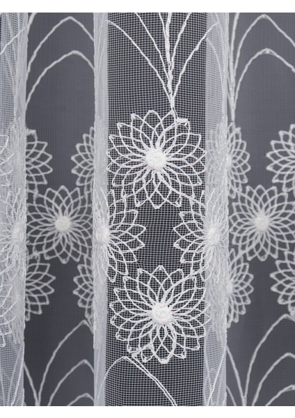 Şeritli Papatya Nakış Işlemeli Brode Tül Perde (1/2.5 Normal Pile) modelleri