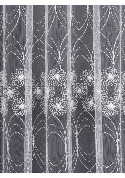 Şeritli Papatya Nakış Işlemeli Brode Tül Perde (1/3 Sık Pile) fırsatları