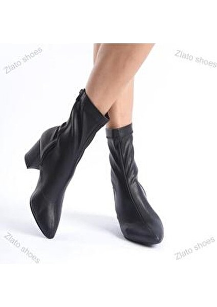 Kadın Siyah Streç Orta Boy Topuklu Bot 38 Numara Günlük Kullanım için Şık ve Rahat modelleri