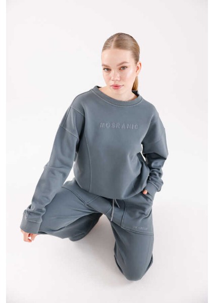 Kadın Soft Gri-Mavi Bisiklet Yaka Sweatshirt Eşofman Takımı MSC2601 indirimleri