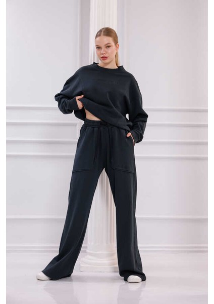 Kadın Siyah Bisiklet Yaka Sweatshirt Eşofman Takımı MSC2601 fiyatları