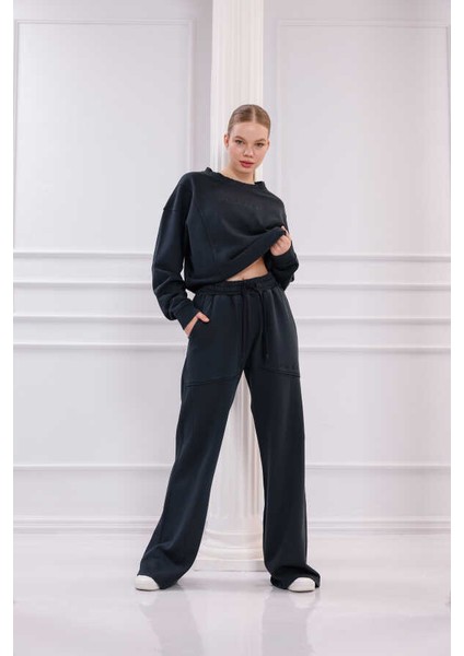 Kadın Siyah Bisiklet Yaka Sweatshirt Eşofman Takımı MSC2601 indirimleri