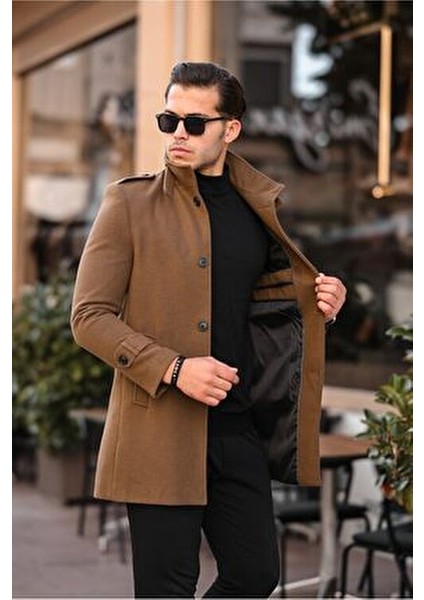 Erkek Uzun Dar Kesim Kışlık Kaşe Kaban 100% Yerli Üretim Düz Desenli