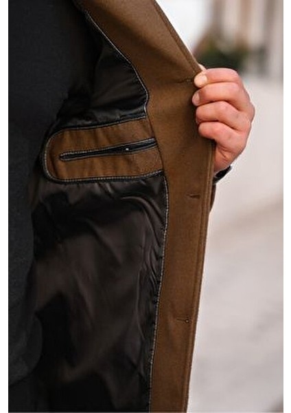 Erkek Uzun Dar Kesim Kışlık Kaşe Kaban 100% Yerli Üretim Düz Desenli