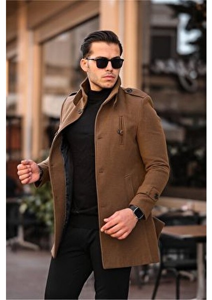 Erkek Uzun Dar Kesim Kışlık Kaşe Kaban 100% Yerli Üretim Düz Desenli