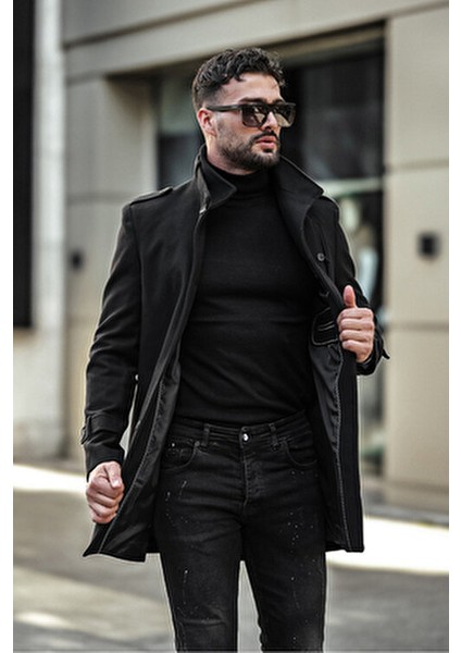 Uzun Kaşe Kaban Dar Kesim Kışlık Erkekler İçin %100 Polyester %20 Pamuk